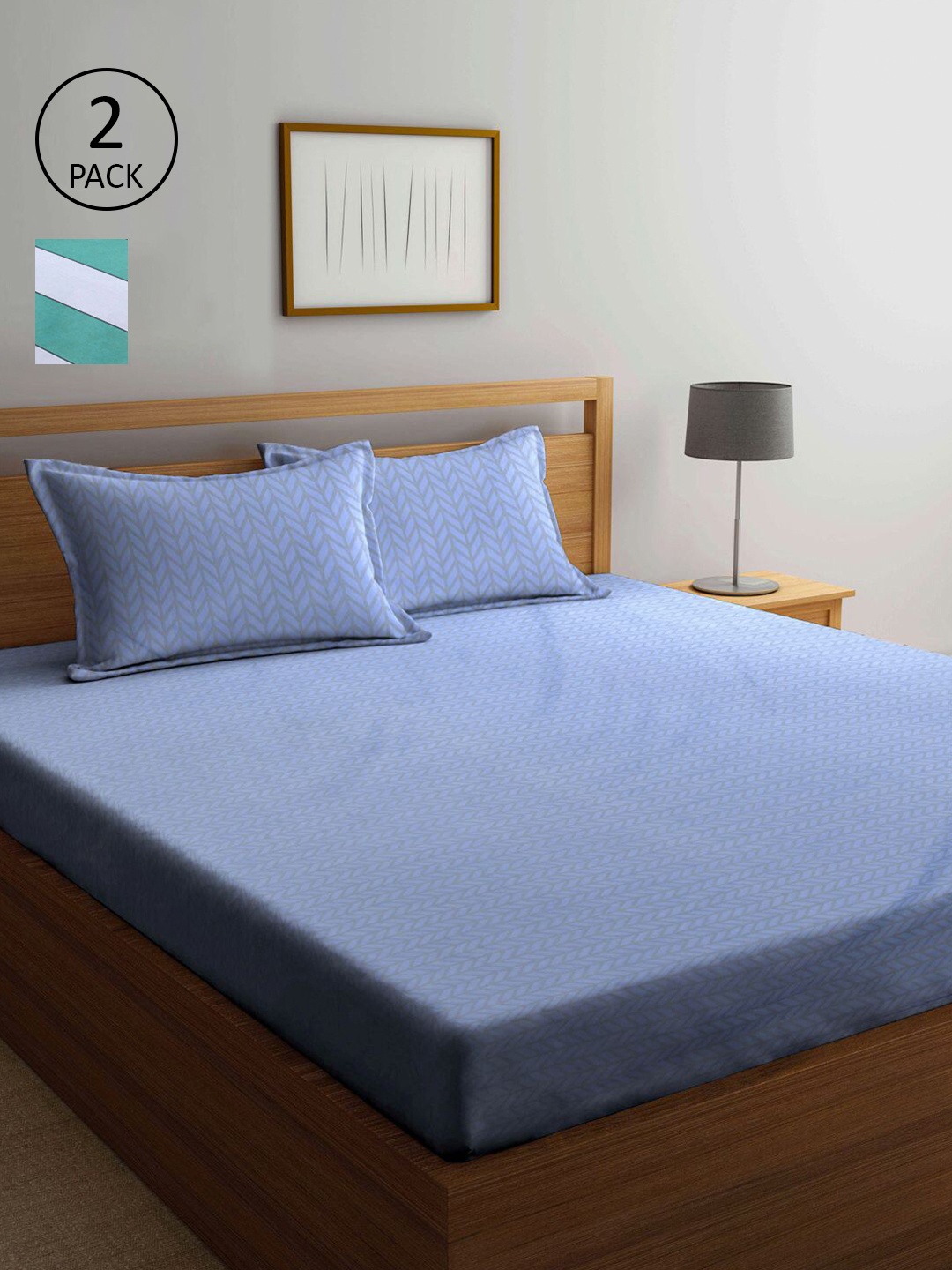 

KLOTTHE Blue & Green Geometric 210 TC 2 King Bedsheet with 4 Pillow Covers