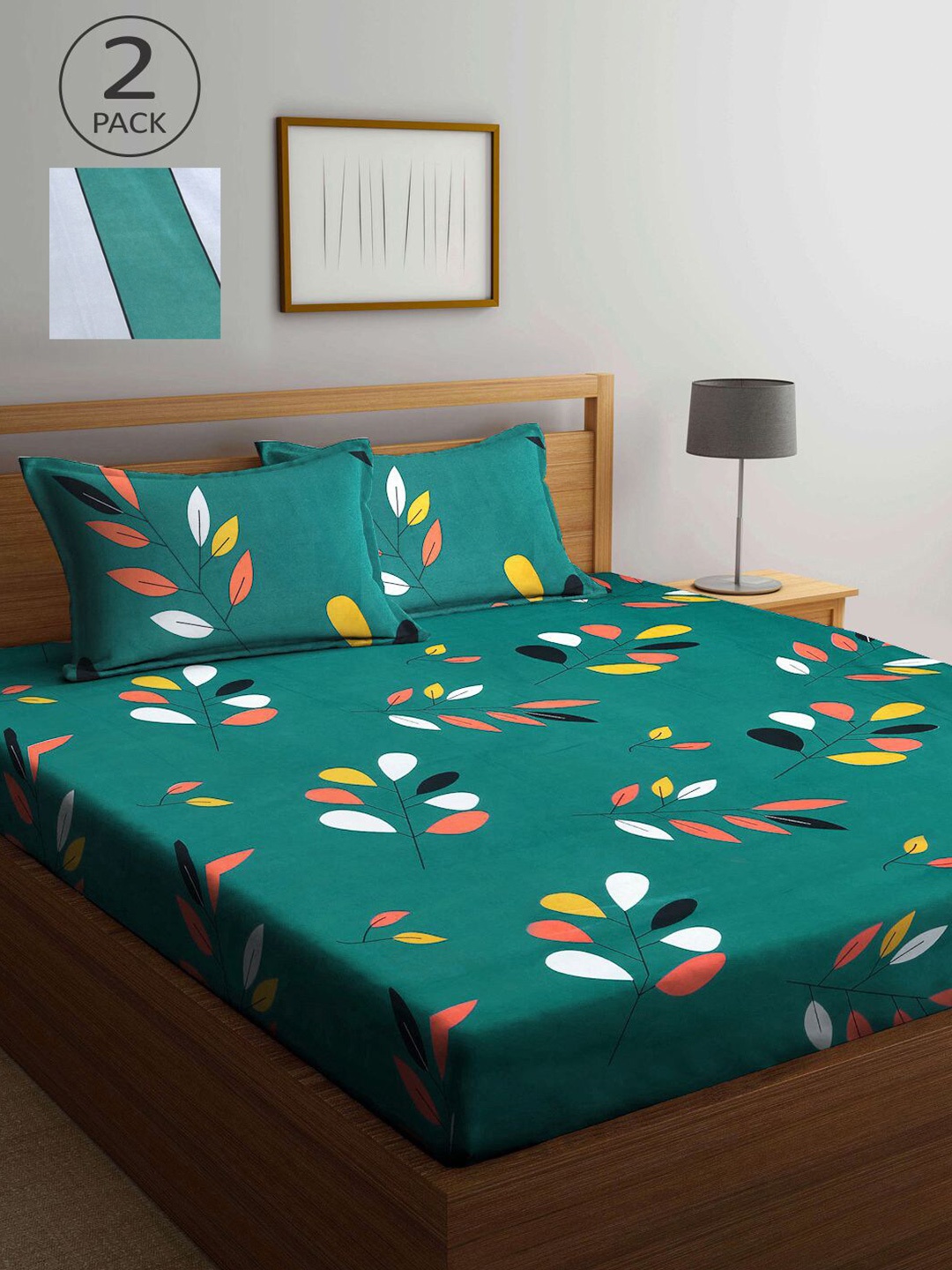 

KLOTTHE Green Floral 210 TC 2 King Bedsheet with 4 Pillow Covers