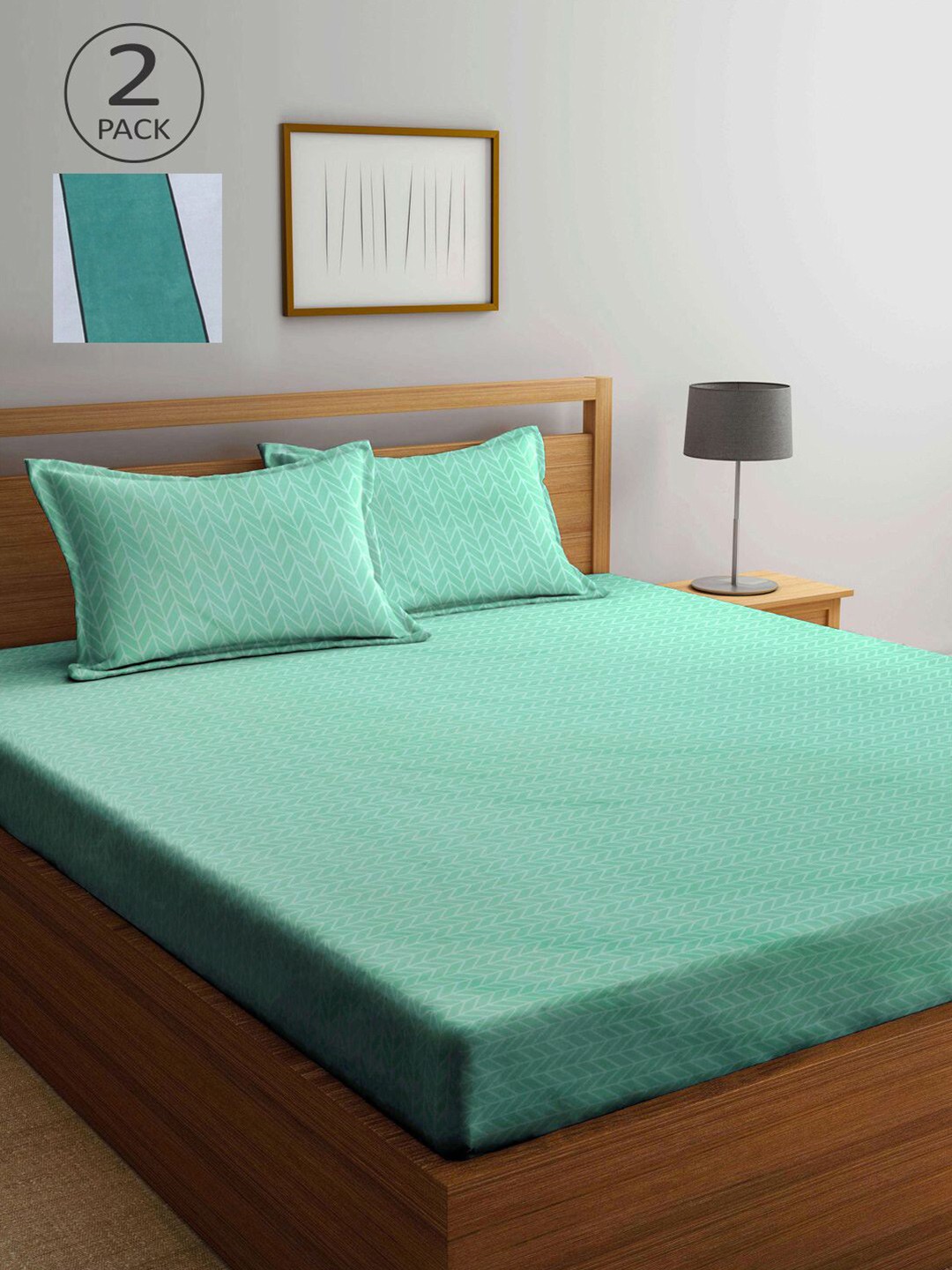 

KLOTTHE Green Geometric 210 TC 2 King Bedsheet with 4 Pillow Covers