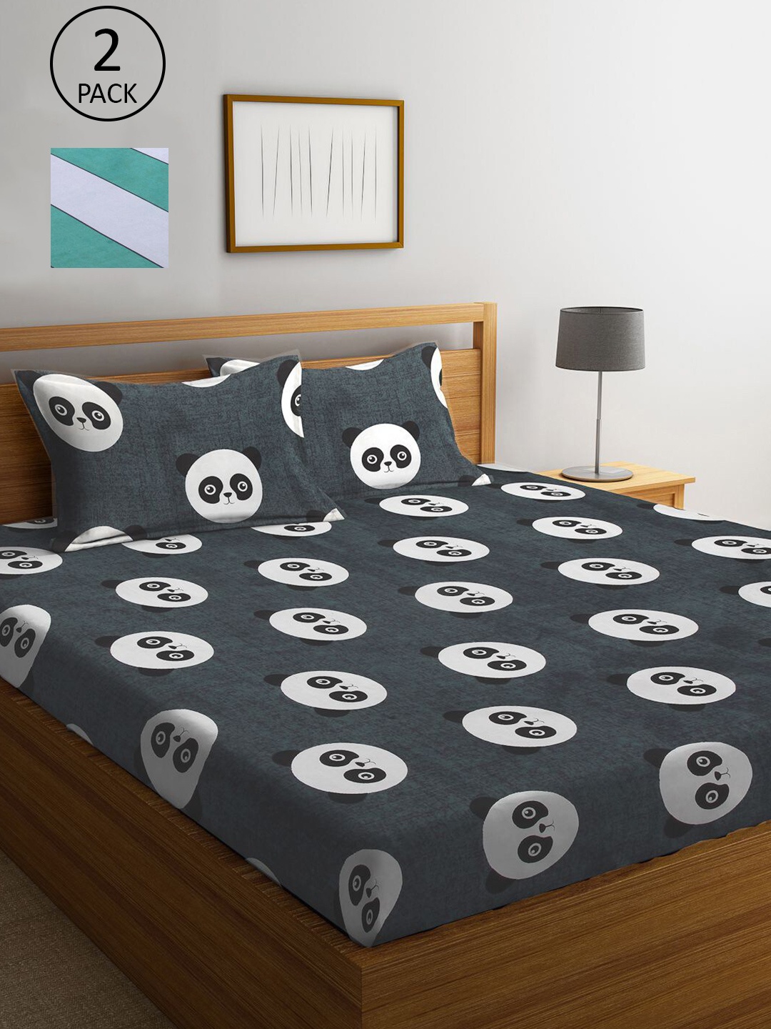 

KLOTTHE Green Cartoon Characters 210 TC 2 King Bedsheet with 4 Pillow Covers