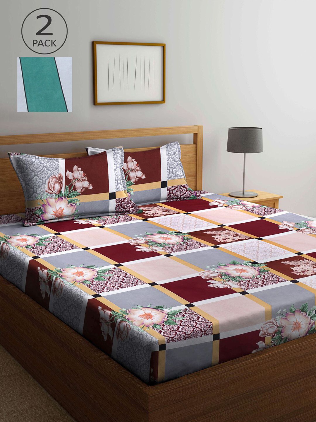 

KLOTTHE Pink & Brown Geometric 210 TC 2 King Bedsheet with 4 Pillow Covers
