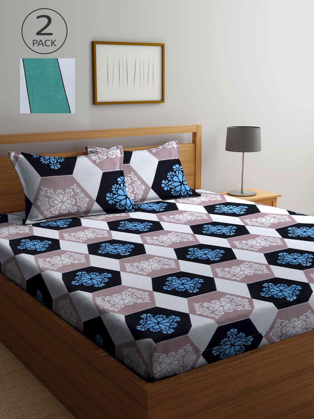 

KLOTTHE Multicoloured Geometric 210 TC 2 King Bedsheet with 4 Pillow Covers, Multi