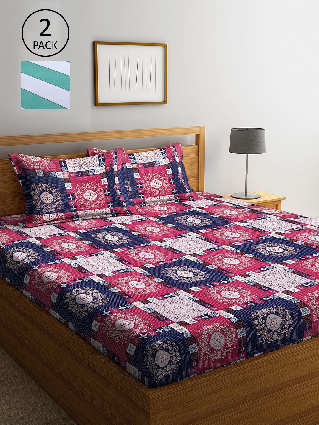 

KLOTTHE Multicoloured Geometric 210 TC 2 King Bedsheet with 4 Pillow Covers, Multi