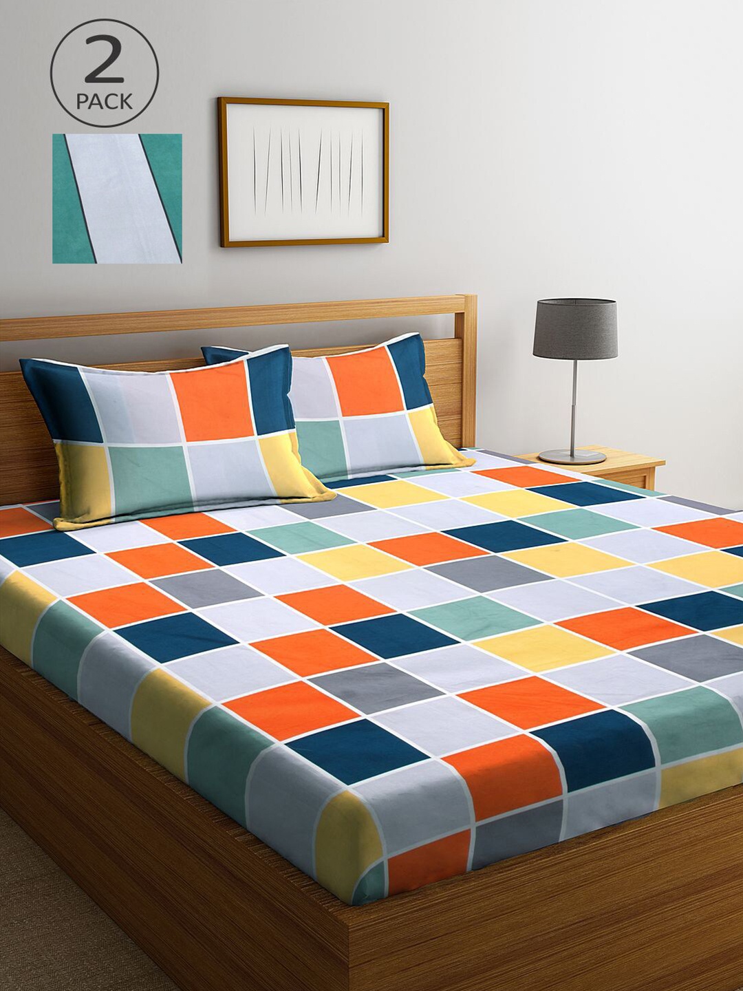 

KLOTTHE Multicoloured Geometric 210 TC 2 King Bedsheet with 4 Pillow Covers, Multi