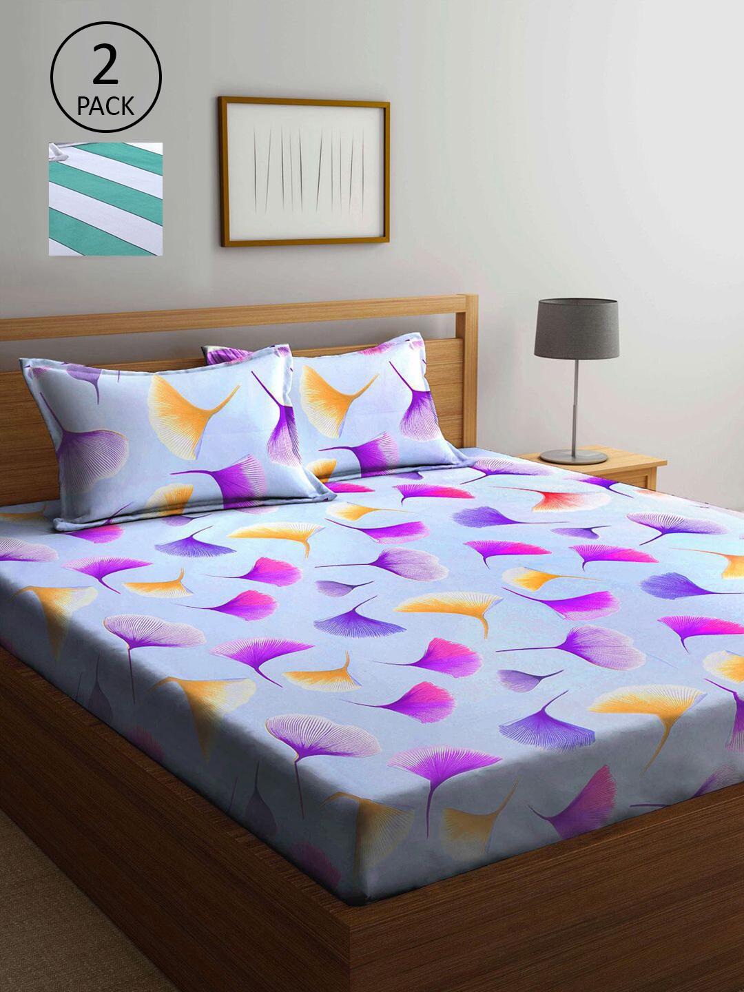 

KLOTTHE Blue & Green Floral 210 TC 2 King Bedsheet with 4 Pillow Covers