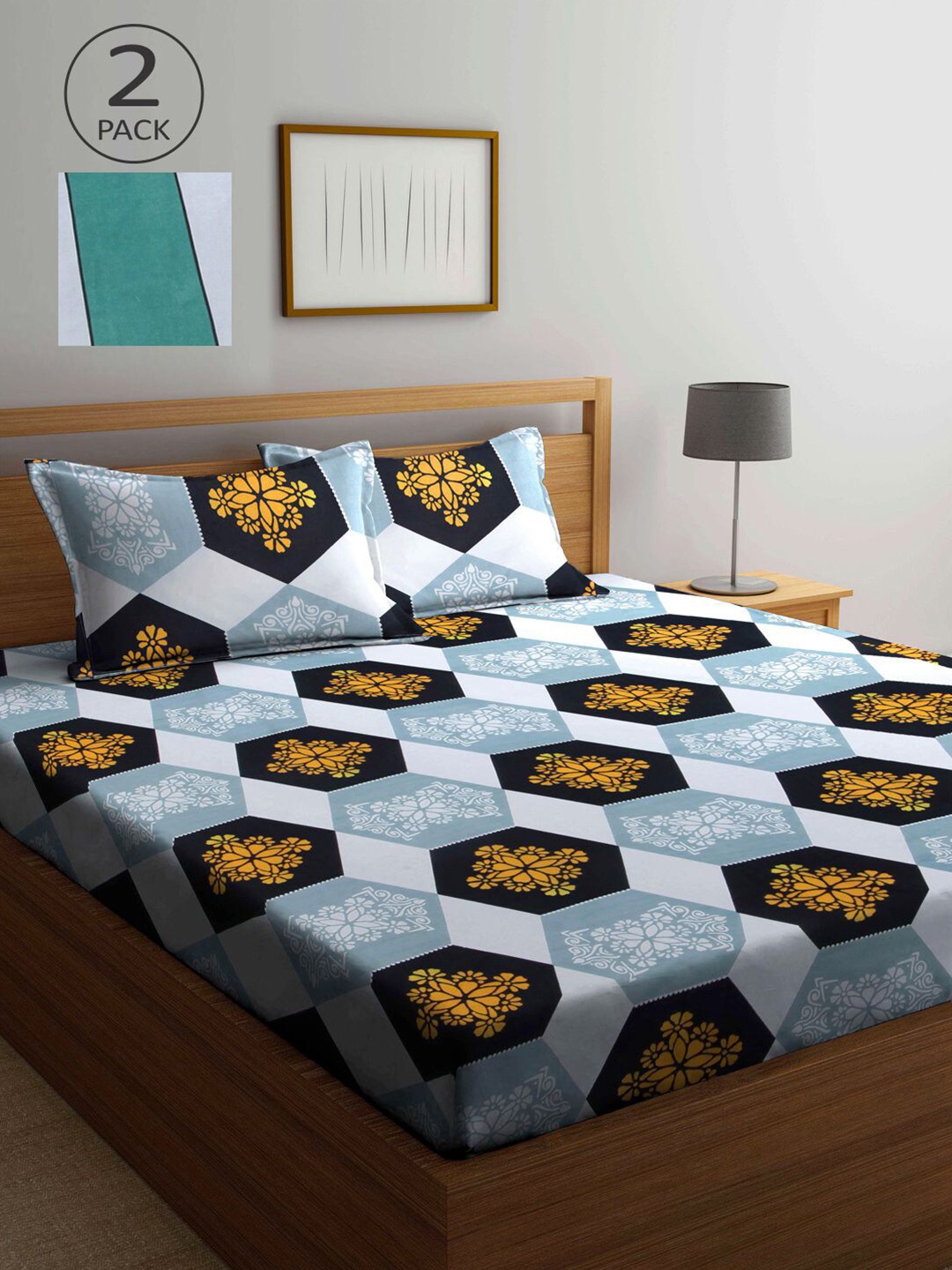 

KLOTTHE Multicoloured Geometric 210 TC 2 King Bedsheet with 4 Pillow Covers, Multi
