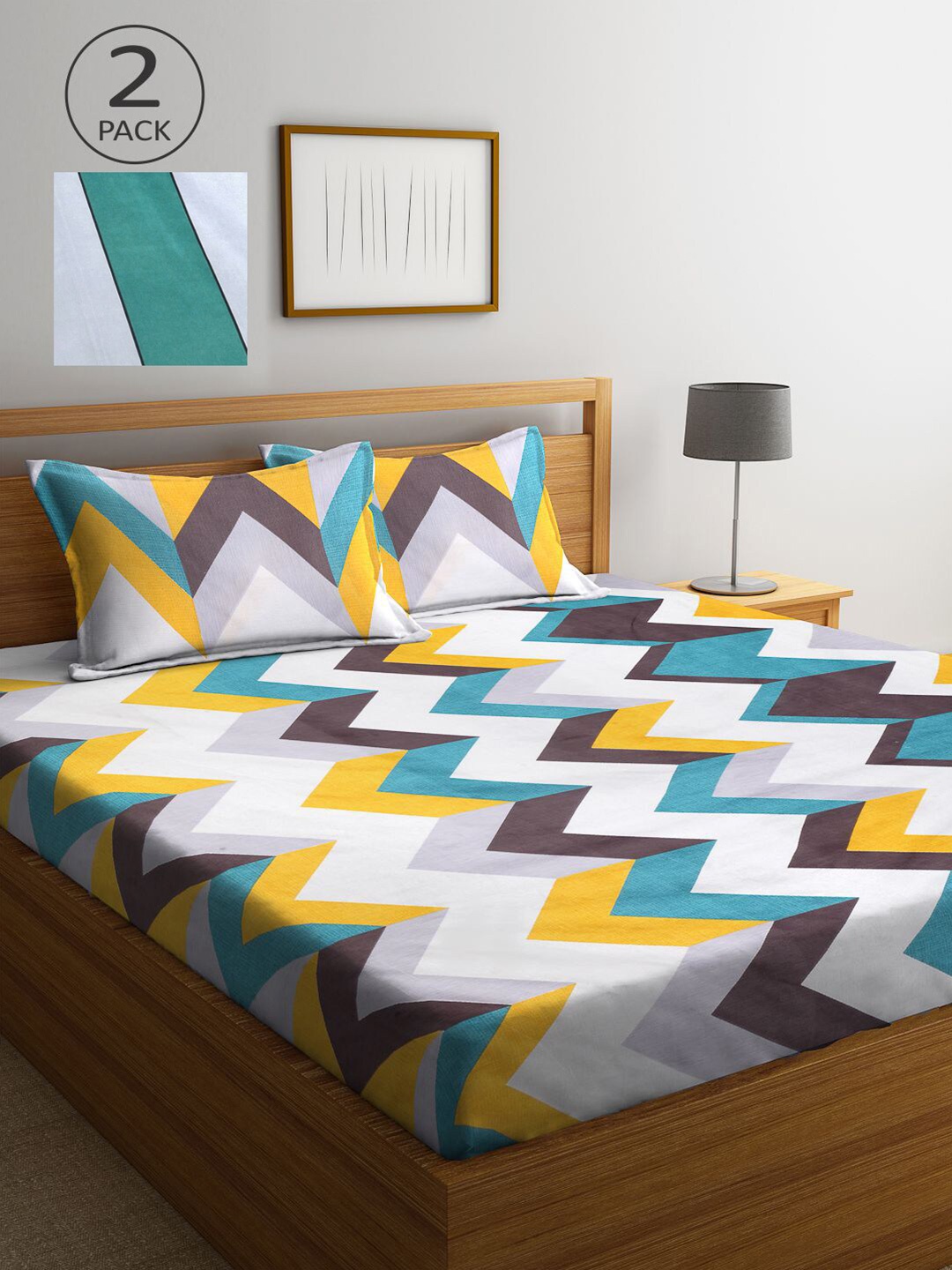 

KLOTTHE Multicoloured Geometric 210 TC 2 King Bedsheet with 4 Pillow Covers, Multi