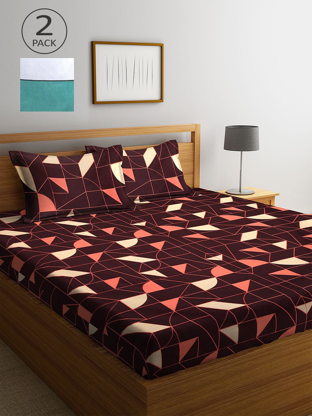 

KLOTTHE Multicoloured Geometric 210 TC 2 King Bedsheet with 4 Pillow Covers, Multi