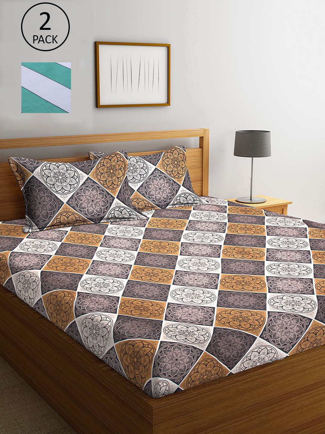 

KLOTTHE Brown & Green Floral 210 TC 2 King Bedsheet with 4 Pillow Covers