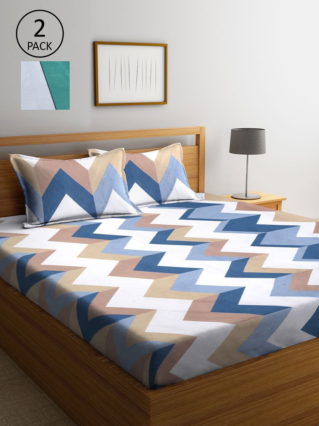 

KLOTTHE Multicoloured Geometric 210 TC 2 King Bedsheet with 4 Pillow Covers, Multi