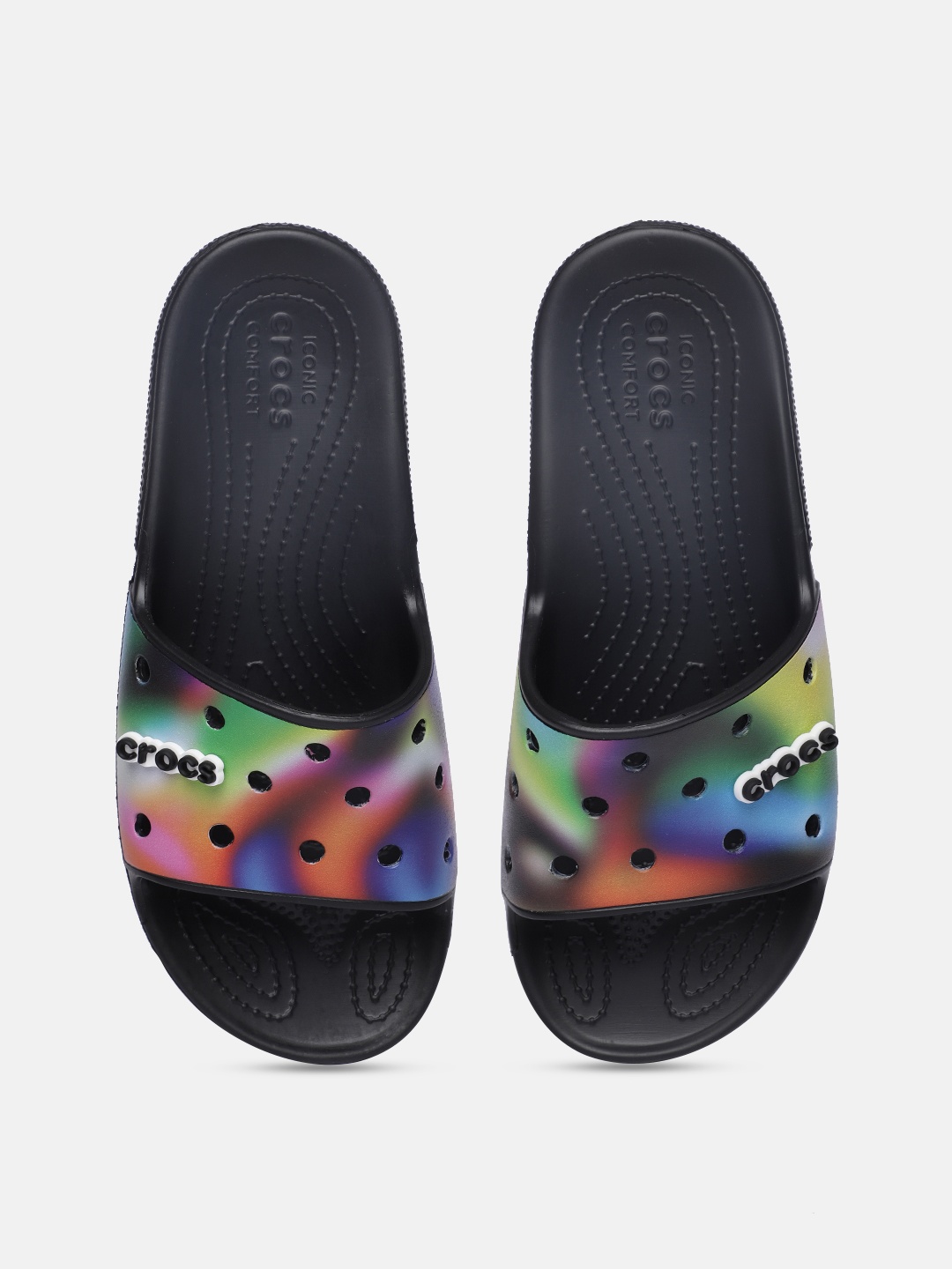 

Crocs Unisex Multicoloured Colourblocked Solarized Croslite Sliders with Cut-Outs Detail, Multi