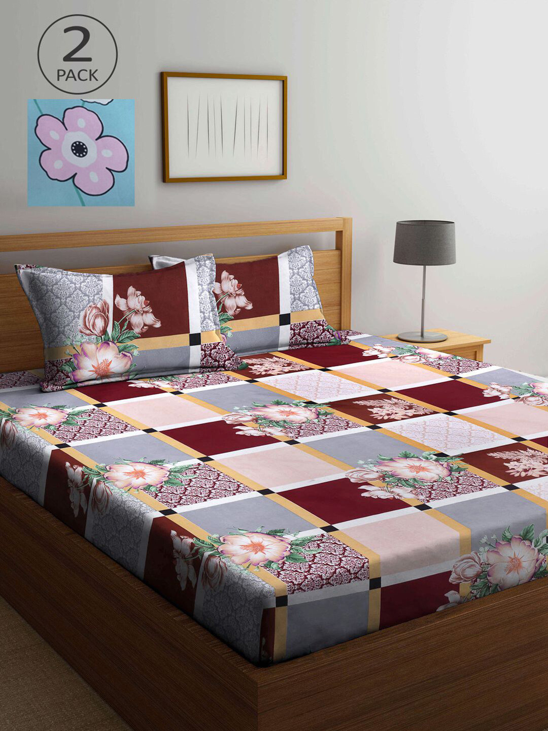 

KLOTTHE Multicoloured Geometric 210 TC 2 King Bedsheet with 4 Pillow Covers, Multi