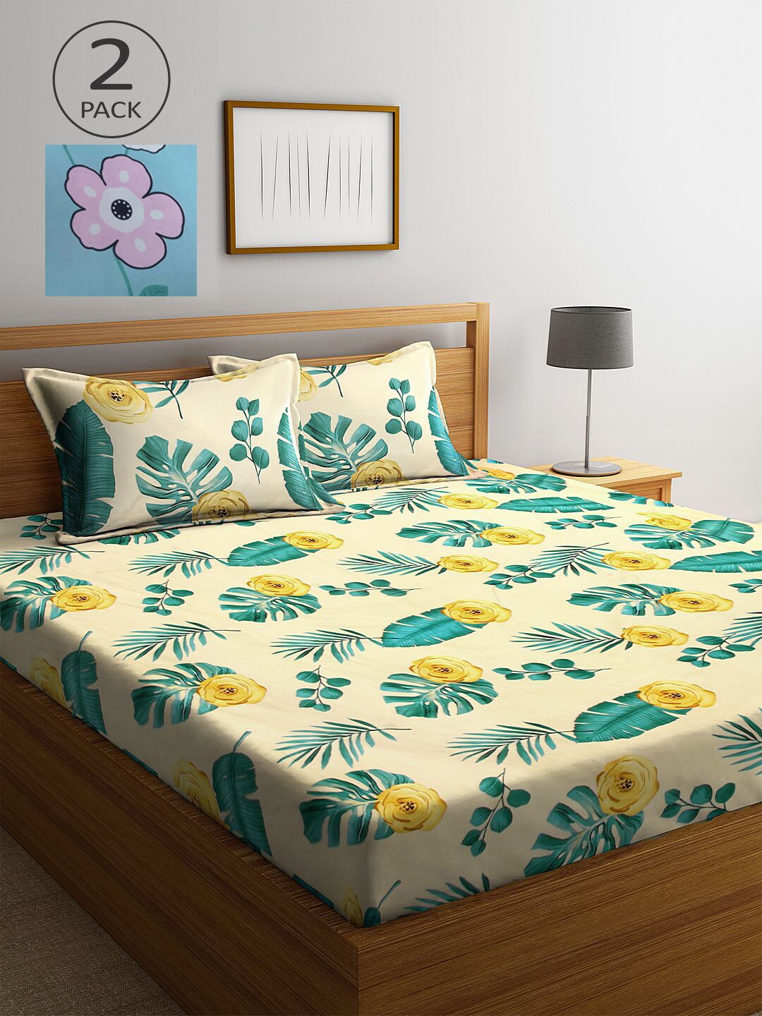 

KLOTTHE Multicoloured Floral 210 TC 2 King Bedsheet with 4 Pillow Covers, Multi