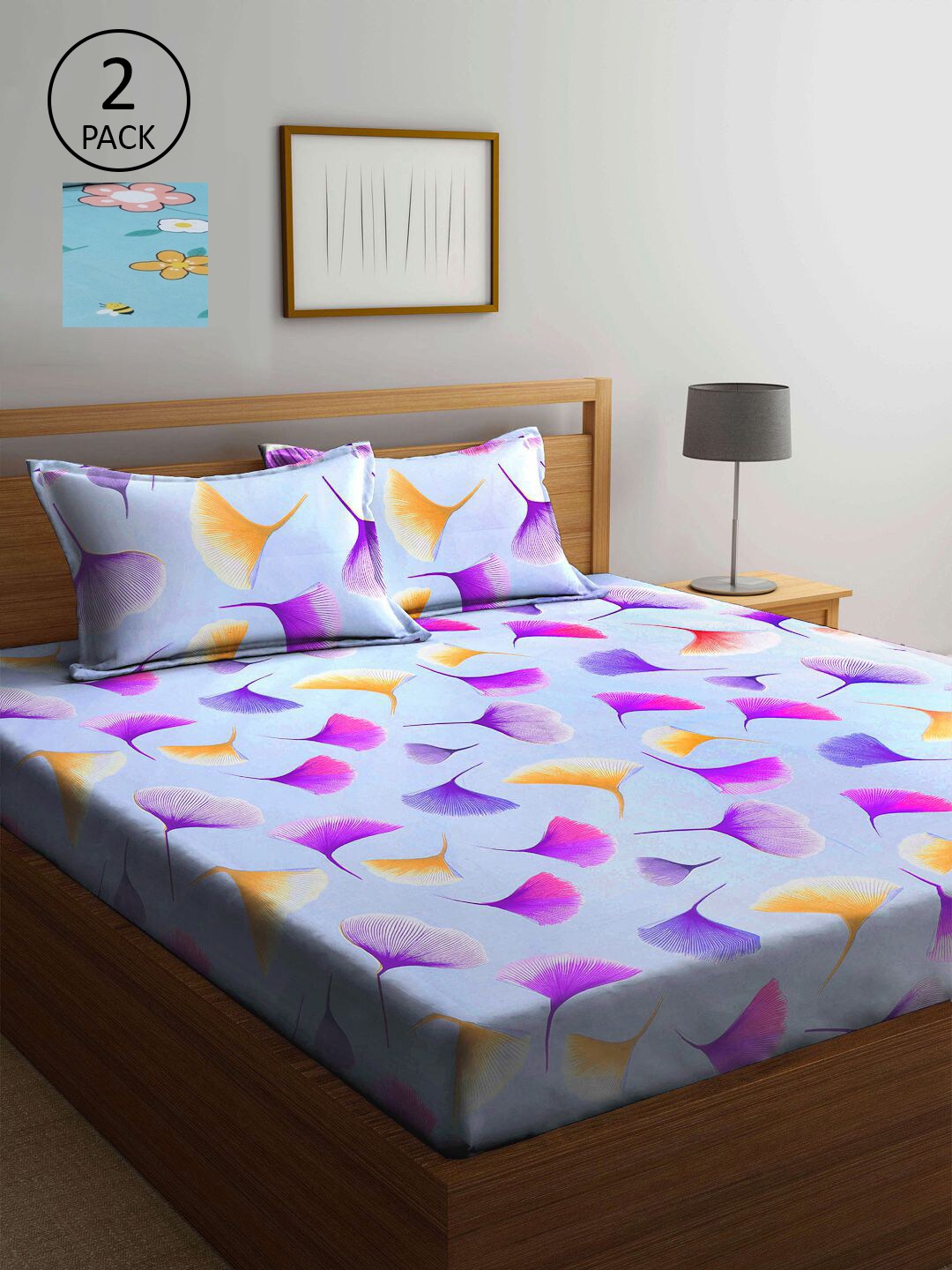 

KLOTTHE Blue & Pink Floral 210 TC 2 King Bedsheet with 4 Pillow Covers
