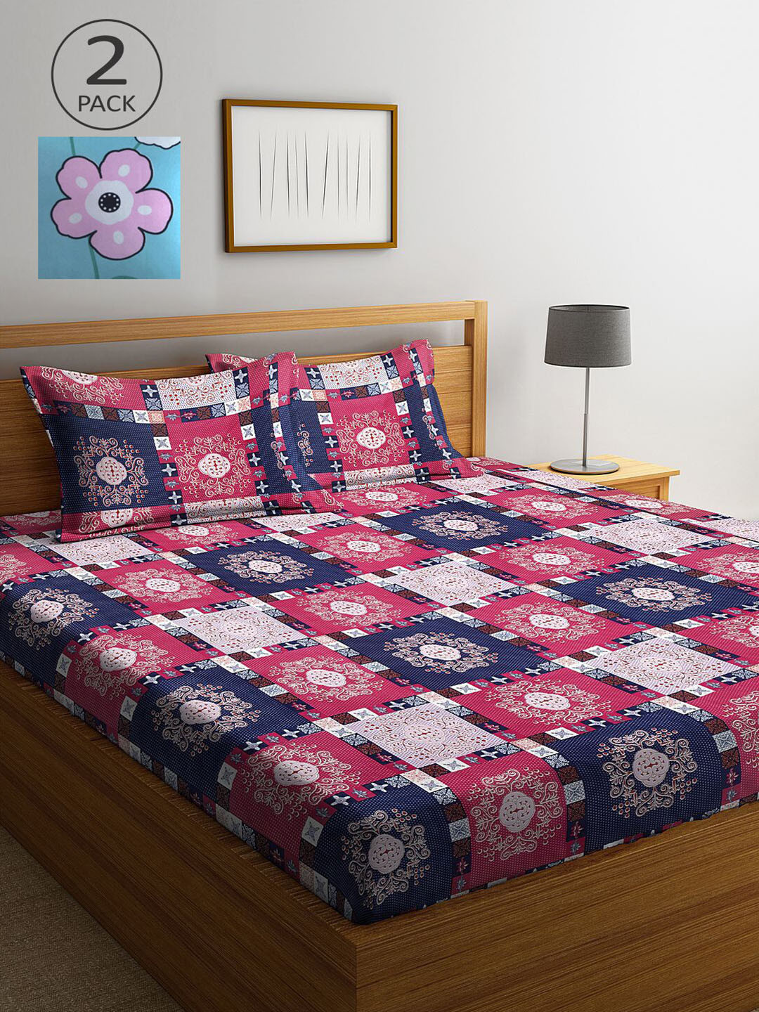 

KLOTTHE Multicoloured Geometric 210 TC 2 King Bedsheet with 4 Pillow Covers, Multi