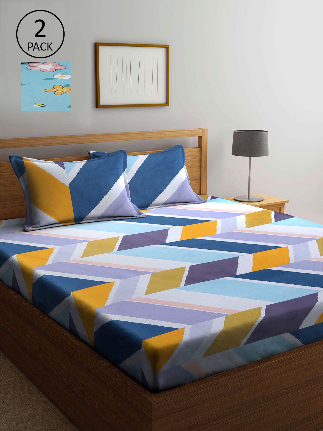 

KLOTTHE Multicoloured Geometric 210 TC 2 King Bedsheet with 4 Pillow Covers, Multi