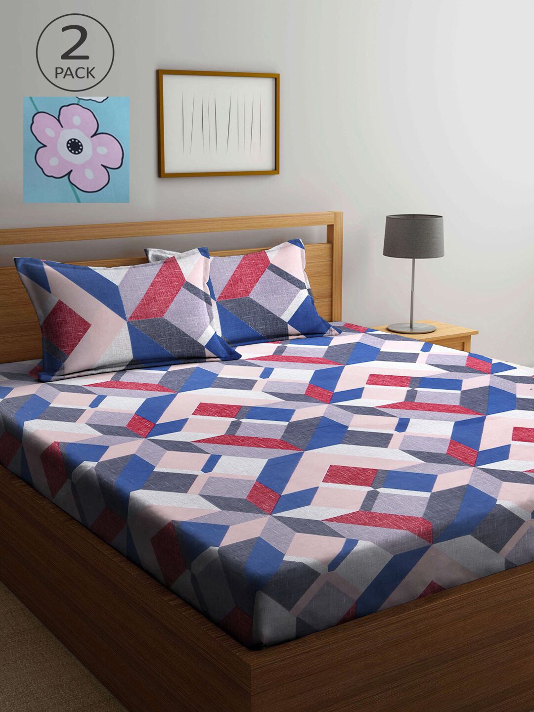 

KLOTTHE Multicoloured Geometric 210 TC 2 King Bedsheet with 4 Pillow Covers, Multi