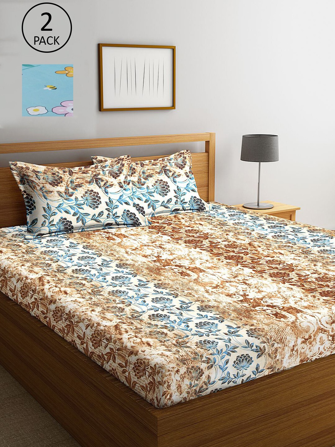 

KLOTTHE Multicoloured Floral 210 TC 2 King Bedsheet with 4 Pillow Covers, Multi