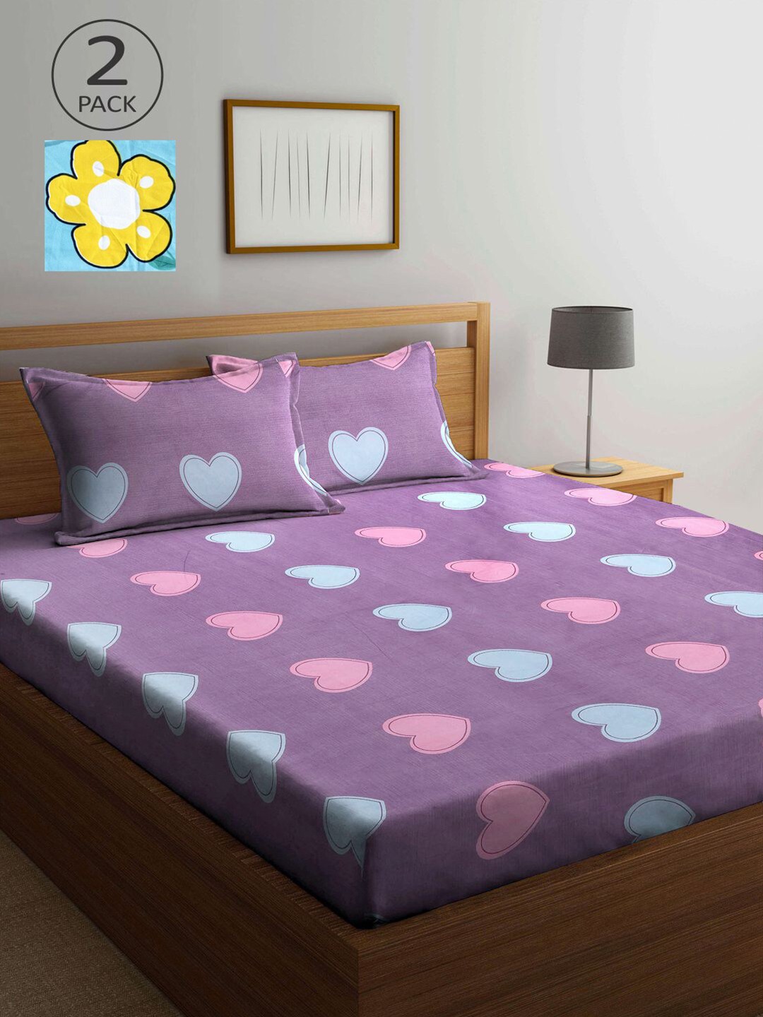 

KLOTTHE Multicoloured Conversational 210 TC 2 King Bedsheet with 4 Pillow Covers, Multi