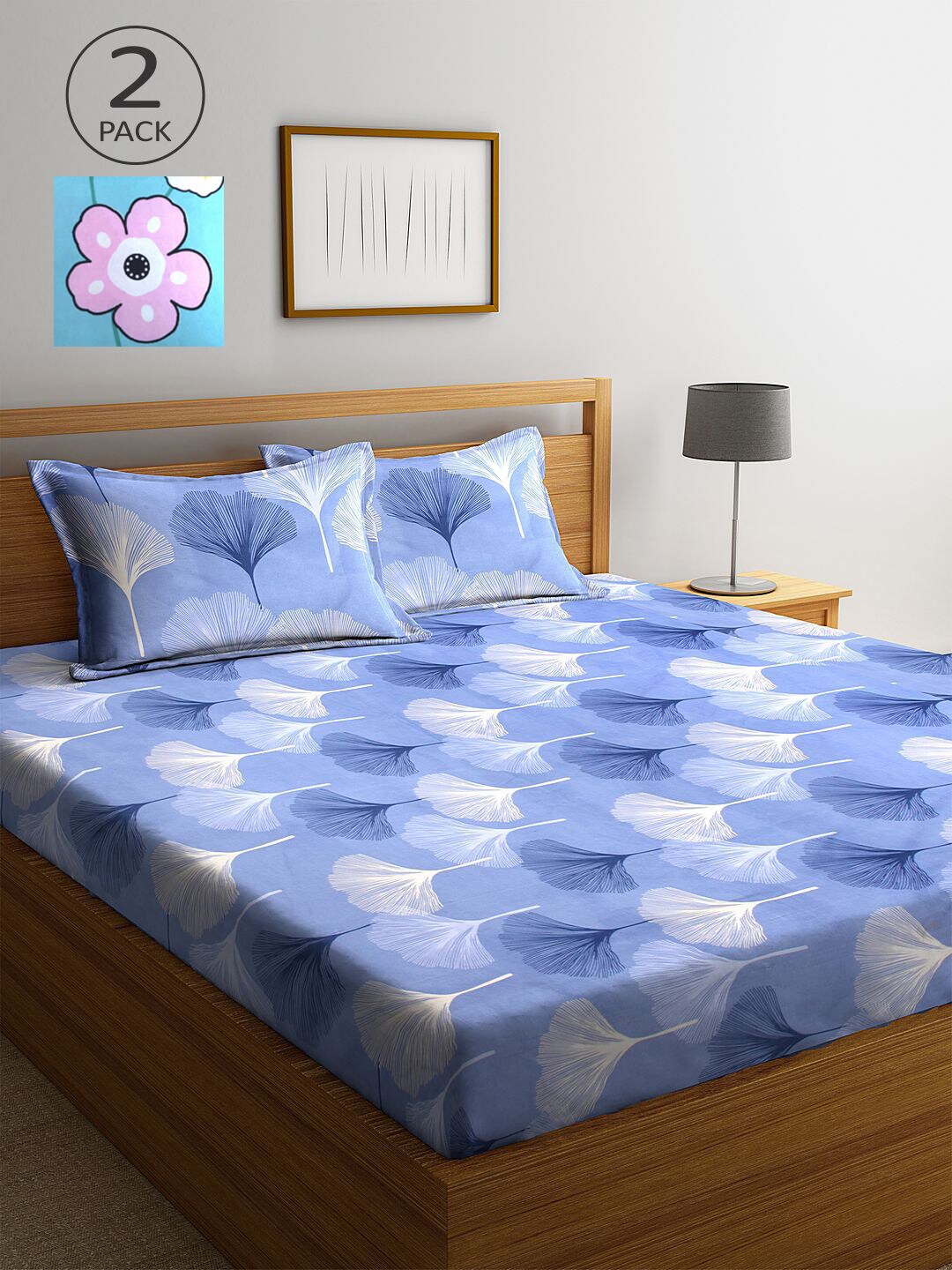 

KLOTTHE Blue & Pink Floral 210 TC 2 King Bedsheet with 4 Pillow Covers