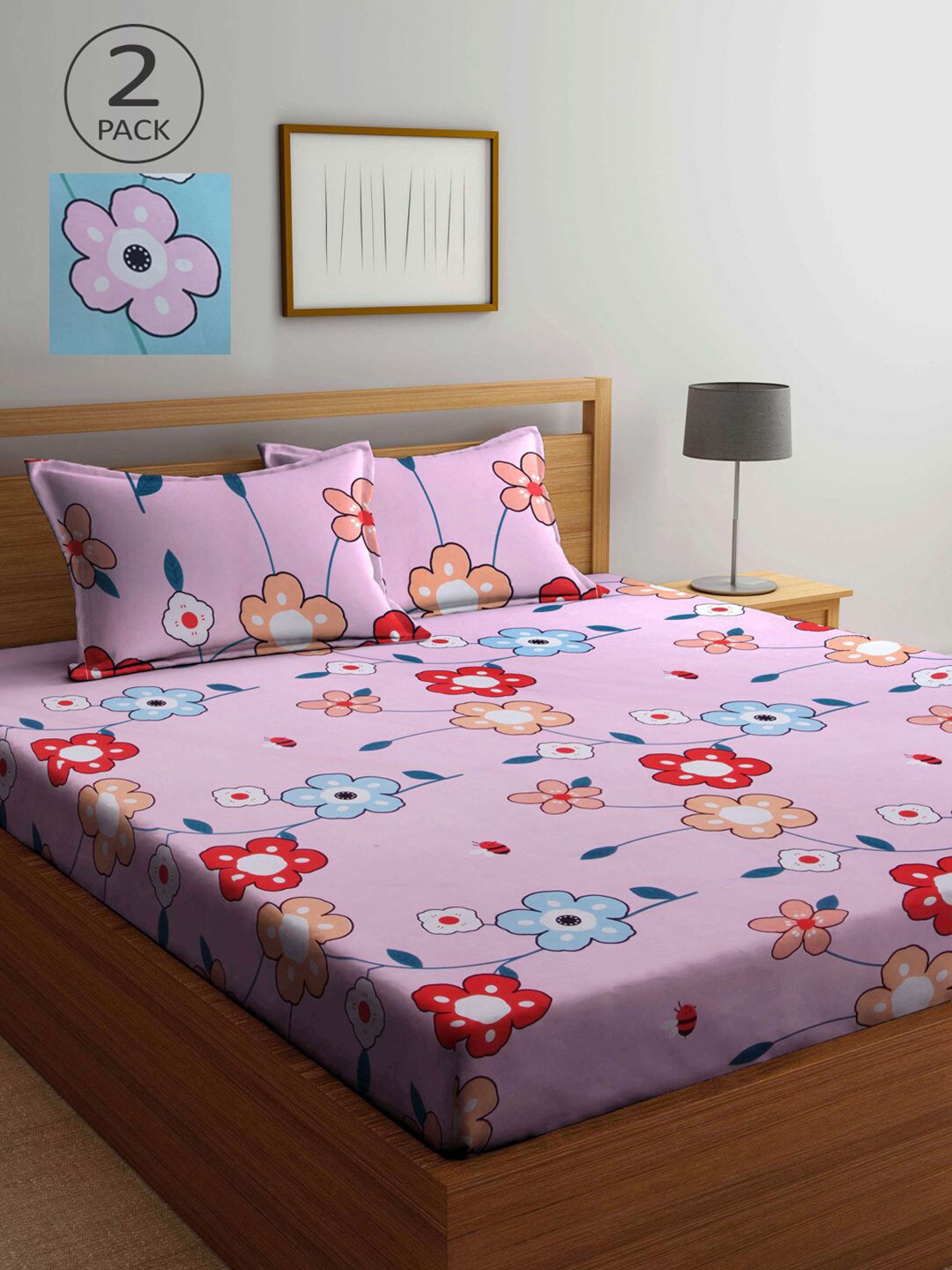 

KLOTTHE Multicoloured Floral 210 TC 2 King Bedsheet with 4 Pillow Covers, Multi
