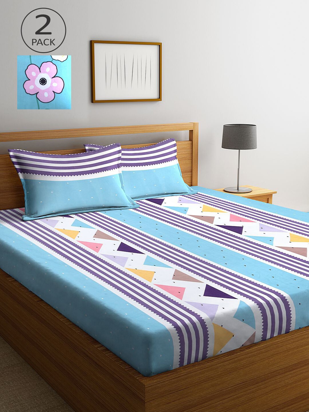 

KLOTTHE Multicoloured Striped 210 TC 2 King Bedsheet with 4 Pillow Covers, Multi