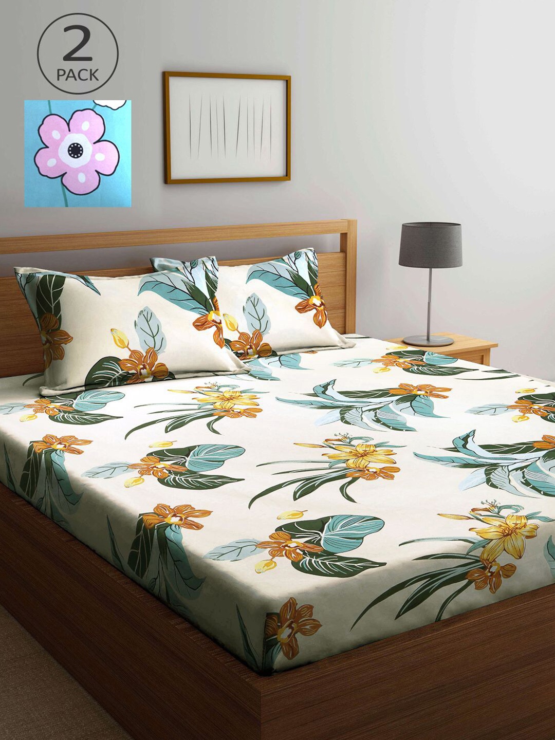 

KLOTTHE Multicoloured Floral 210 TC 2 King Bedsheet with 4 Pillow Covers, Multi