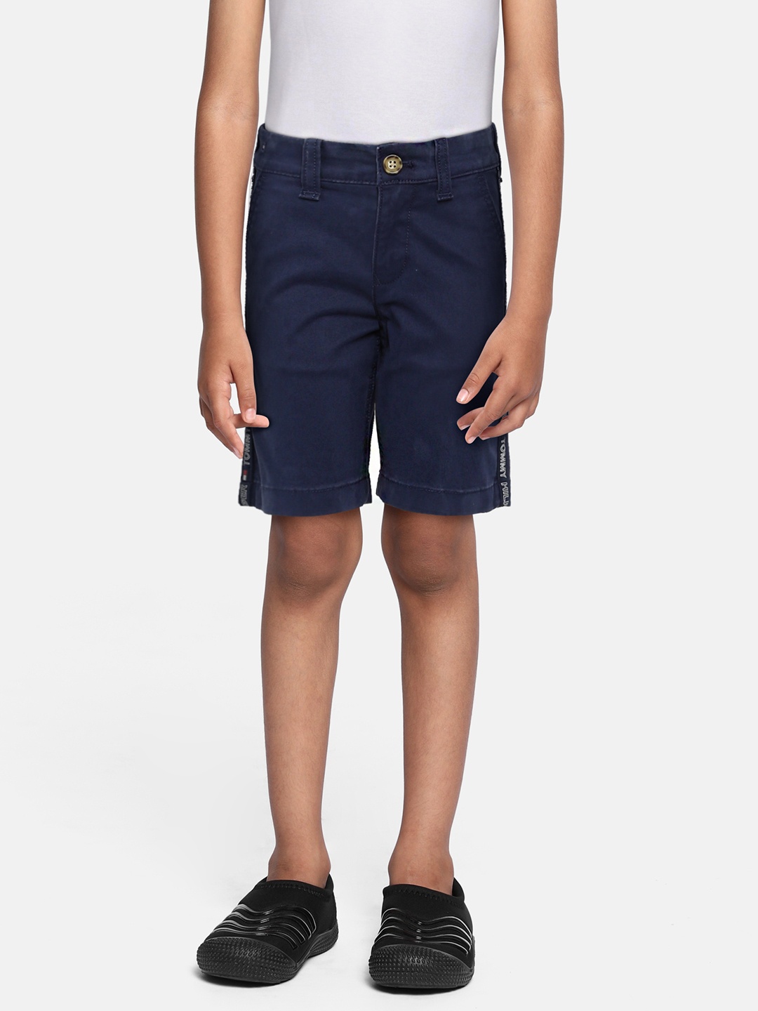 

Tommy Hilfiger Boys Navy Blue Solid with Typography Print Denim Shorts