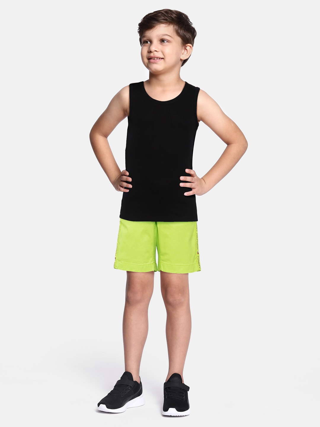 

Tommy Hilfiger Boys Fluorescent Green Solid with Typography Print Shorts