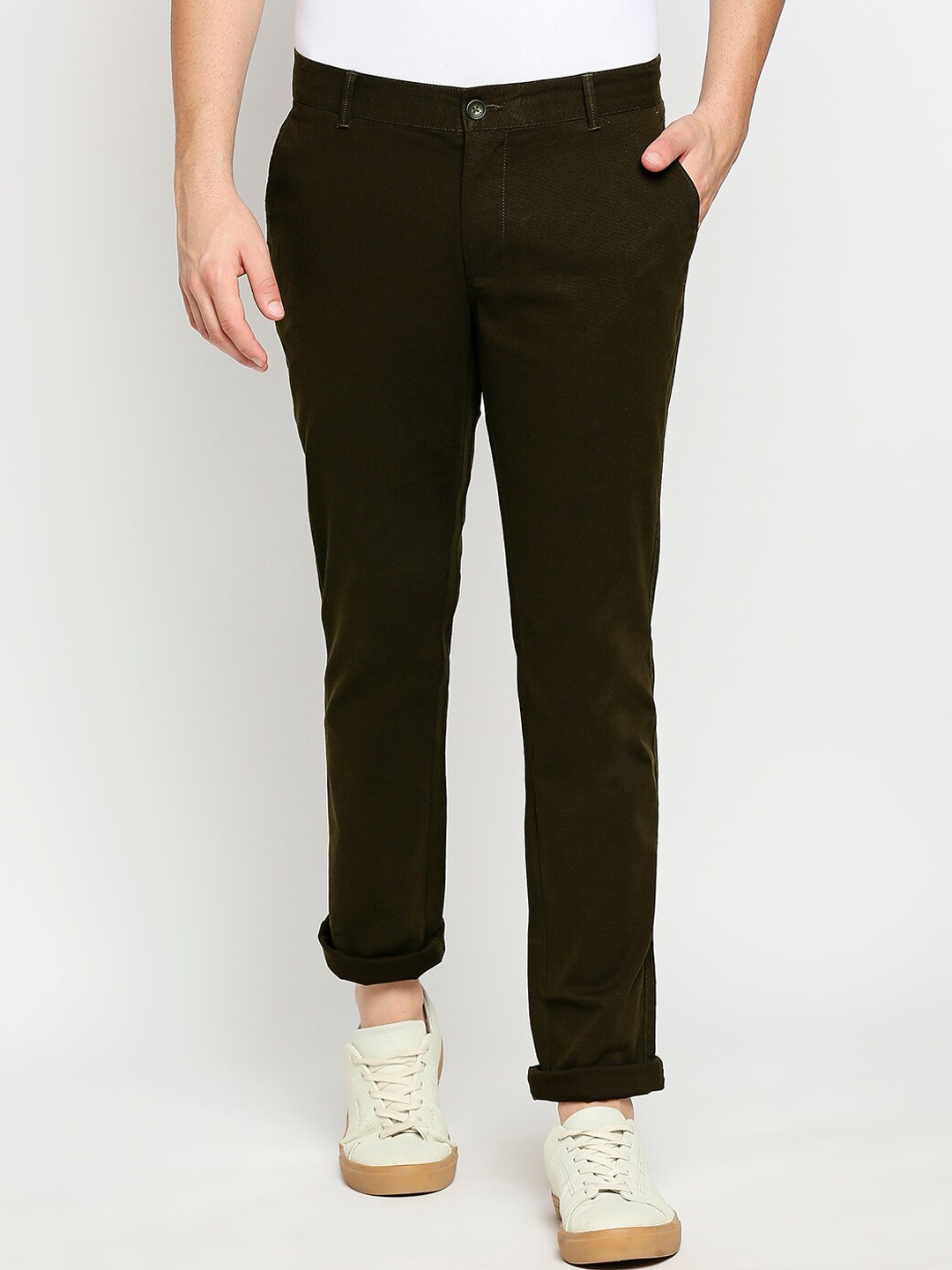 

Basics Men Olive Green Tapered Fit Trousers