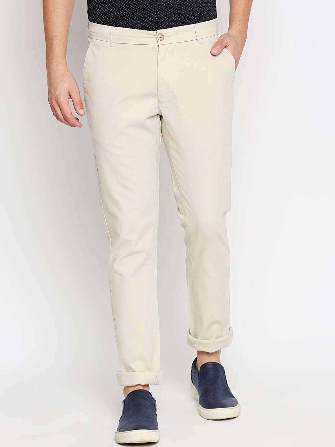 

Basics Men Beige Solid Tapered Fit Cotton Trousers