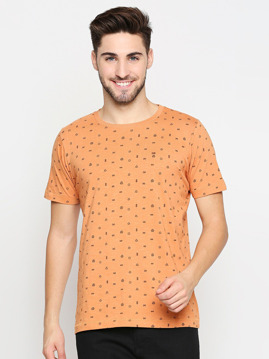 

Basics Men Brown Cotton Printed Slim Fit T-shirt