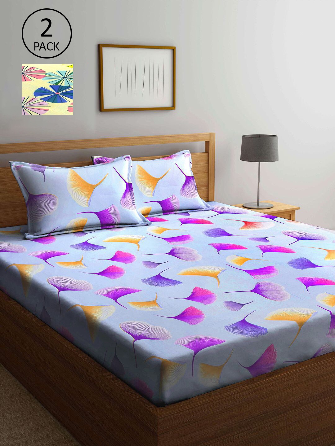 

KLOTTHE Blue & Yellow Floral 210 TC 2 King Bedsheet with 4 Pillow Covers
