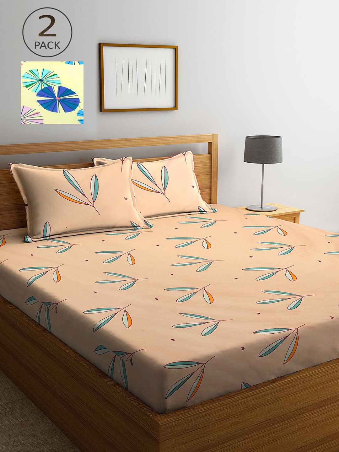 

KLOTTHE Beige & Yellow Floral 210 TC 2 King Bedsheet with 4 Pillow Covers