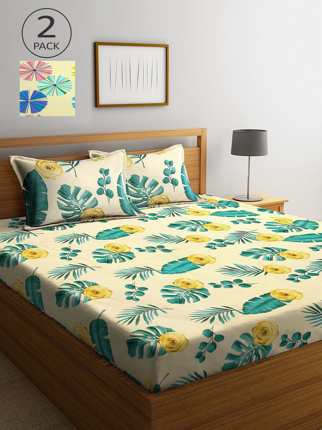 

KLOTTHE Yellow Floral 210 TC 2 King Bedsheet with 4 Pillow Covers