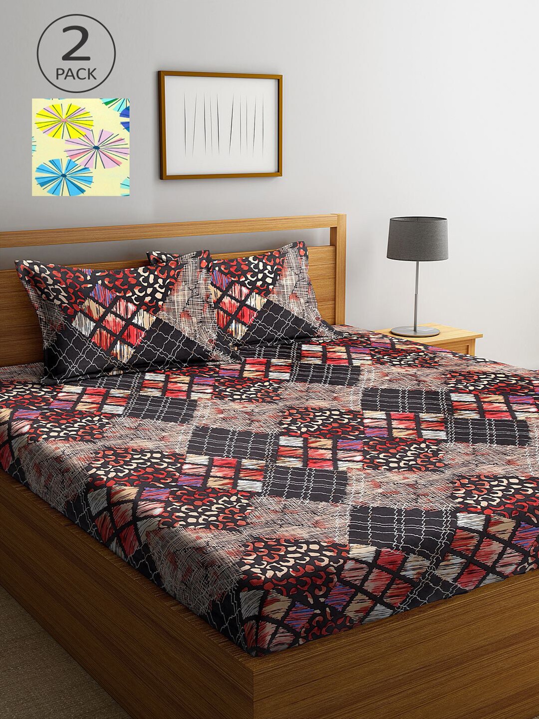 

KLOTTHE Brown & Yellow Geometric 210 TC 2 King Bedsheet with 4 Pillow Covers