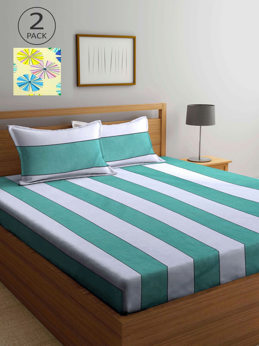 

KLOTTHE Multicoloured Striped 210 TC 2 King Bedsheet with 4 Pillow Covers, Multi