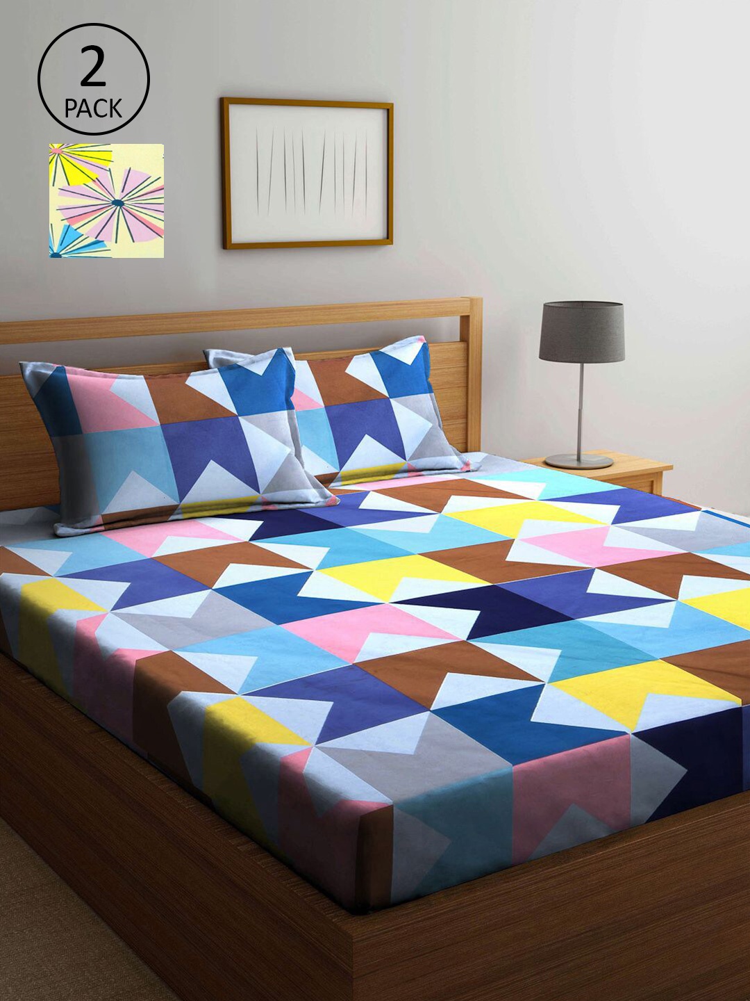 

KLOTTHE Multicoloured Geometric 210 TC 2 King Bedsheet with 4 Pillow Covers, Multi