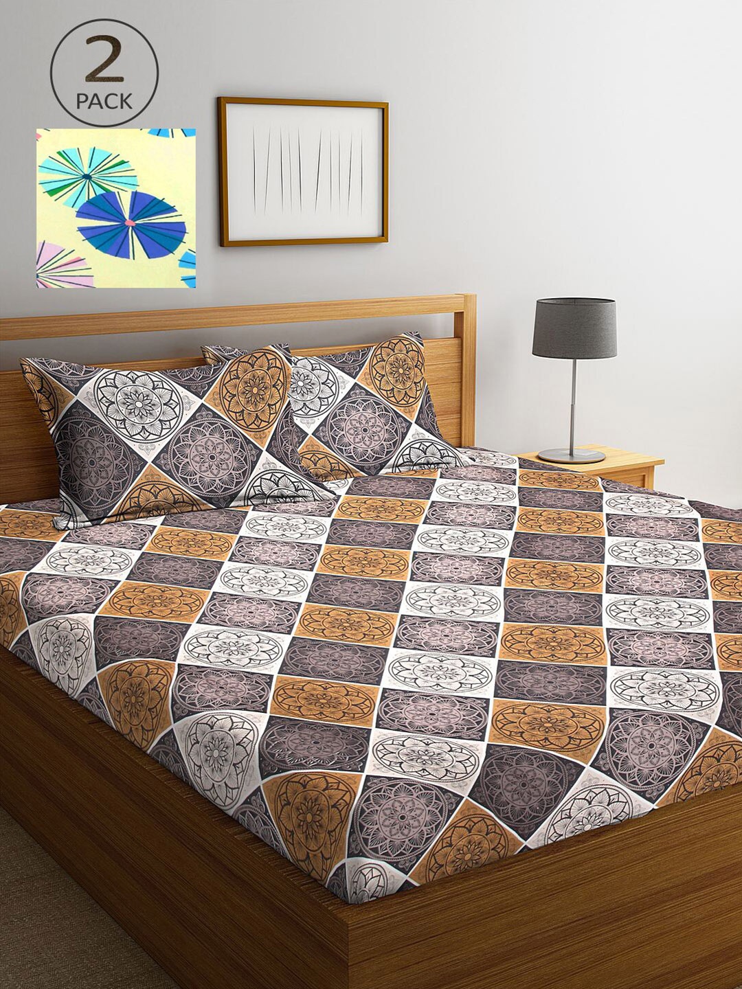 

KLOTTHE Brown & Yellow Floral 210 TC 2 King Bedsheet with 4 Pillow Covers