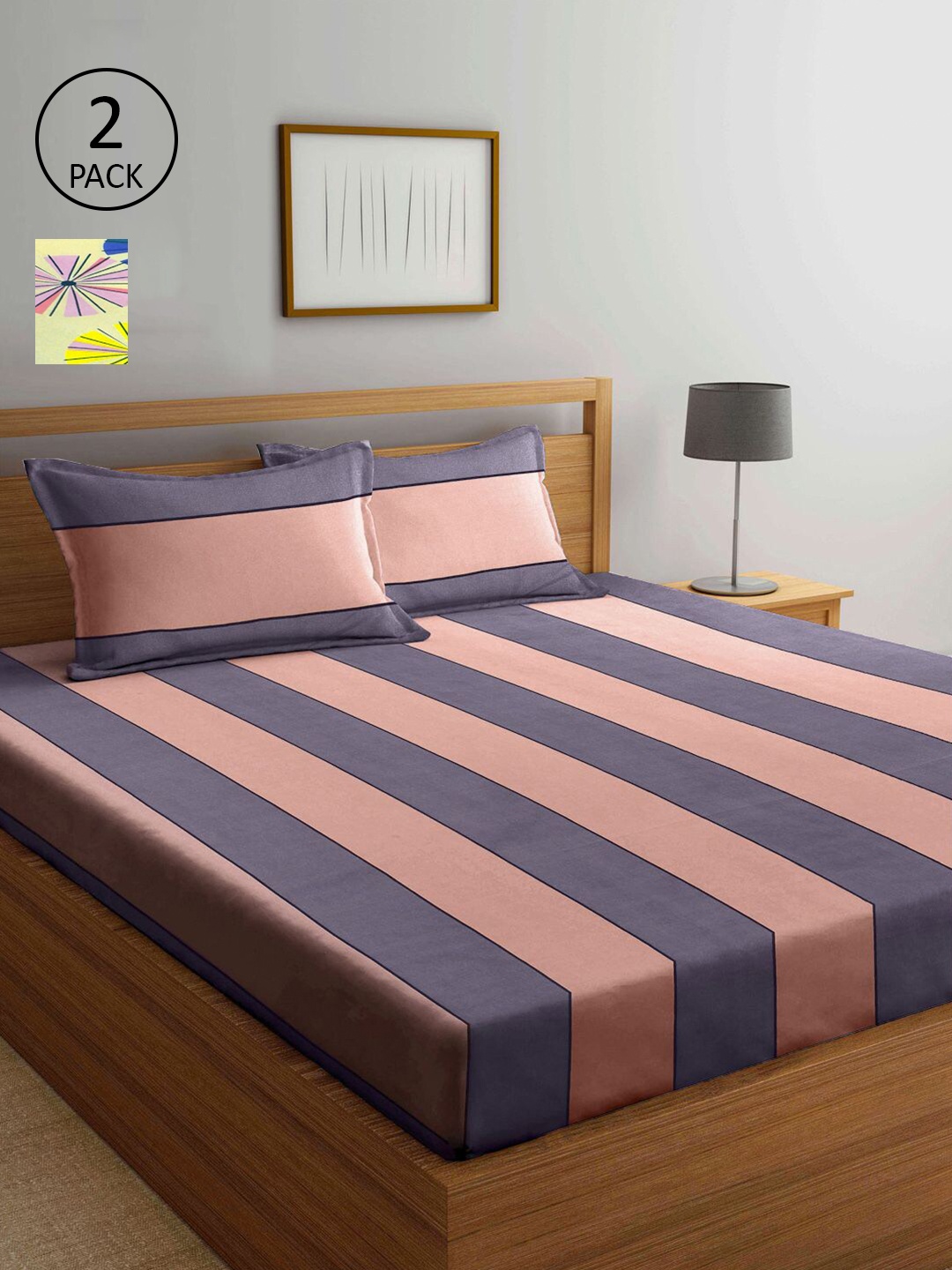 

KLOTTHE Multicoloured Striped 210 TC 2 King Bedsheet with 4 Pillow Covers, Multi