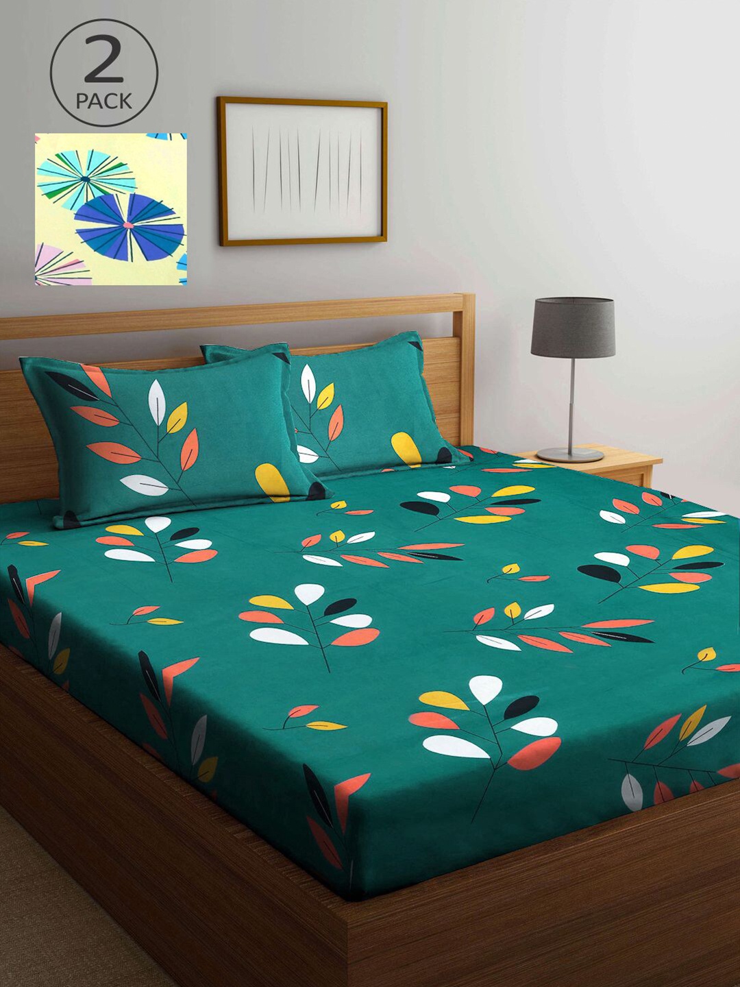 

KLOTTHE Green & Yellow Floral 210 TC 2 King Bedsheet with 4 Pillow Covers