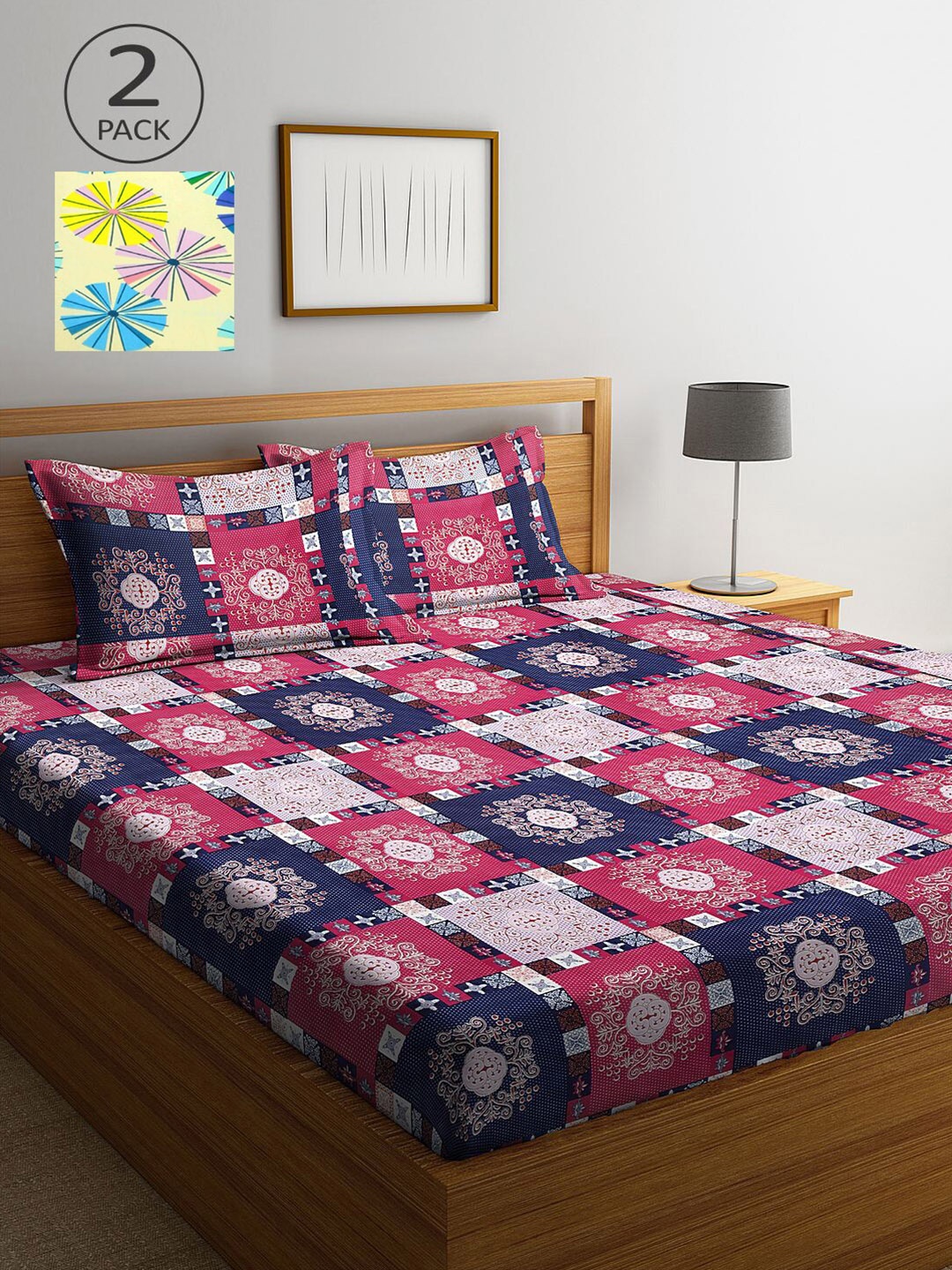 

KLOTTHE Multicoloured Geometric 210 TC 2 King Bedsheet with 4 Pillow Covers, Multi