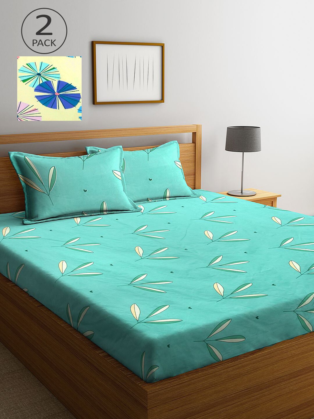

KLOTTHE Green & Yellow Floral 210 TC 2 King Bedsheet with 4 Pillow Covers