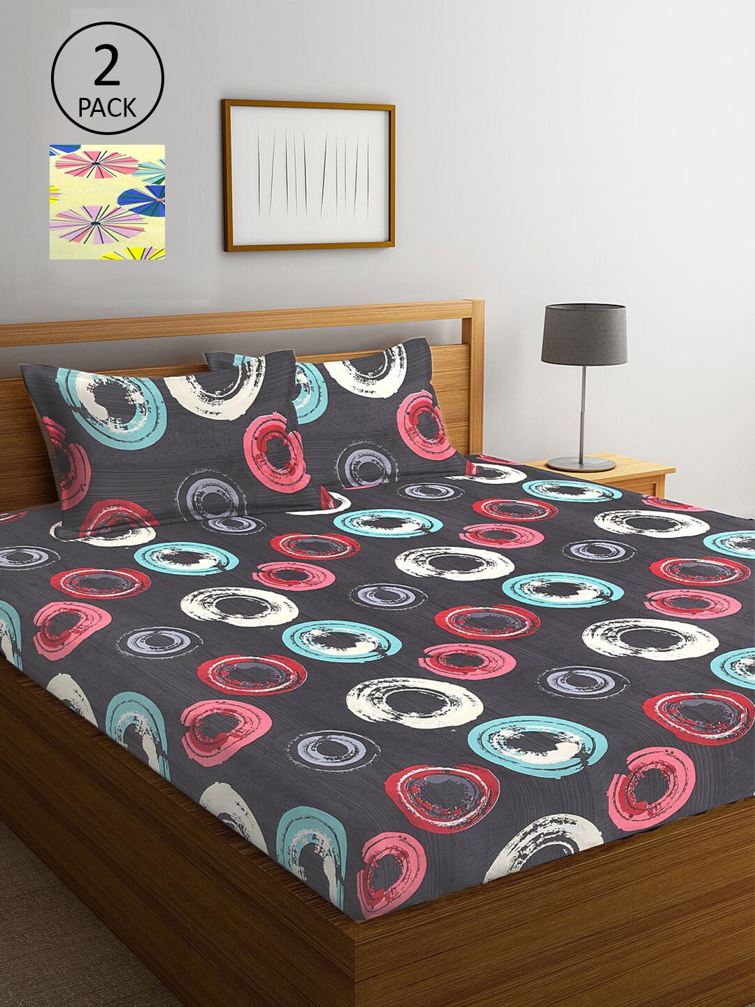 

KLOTTHE Grey & Yellow Geometric 210 TC 2 King Bedsheet with 4 Pillow Covers