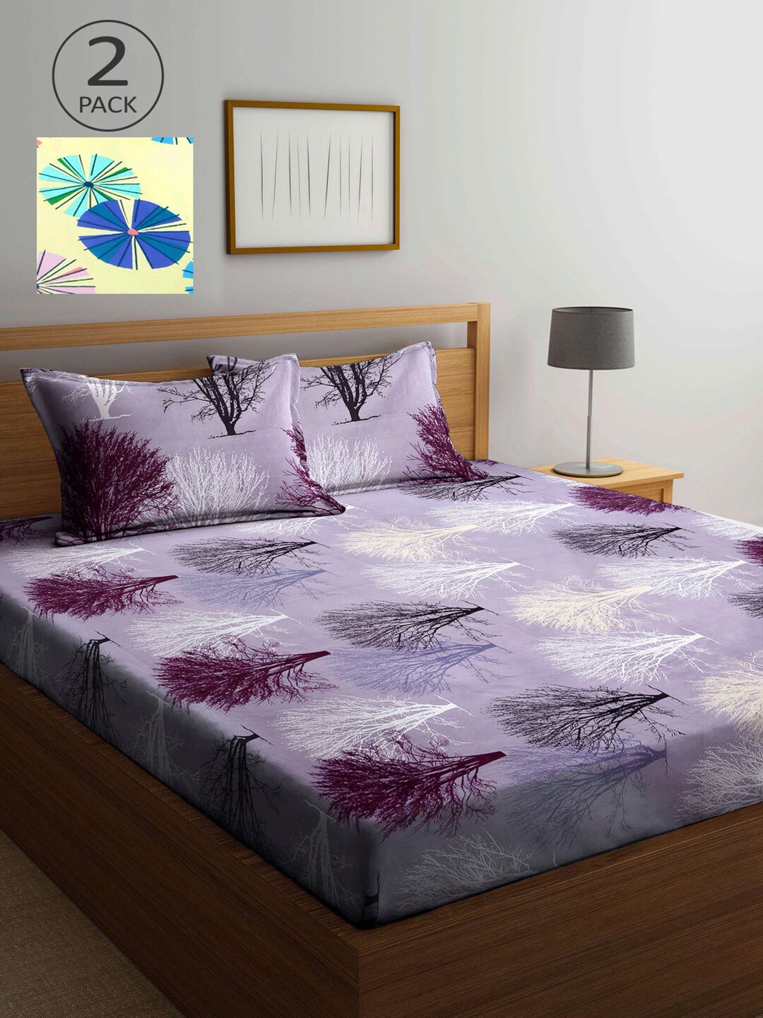 

KLOTTHE Purple & Yellow Floral 210 TC 2 King Bedsheet with 4 Pillow Covers