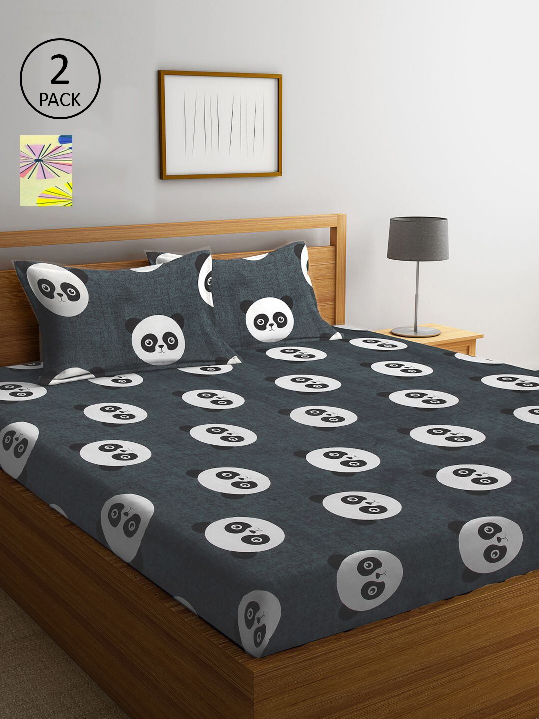 

KLOTTHE Grey & Yellow Conversational 210 TC 2 King Bedsheet with 4 Pillow Covers