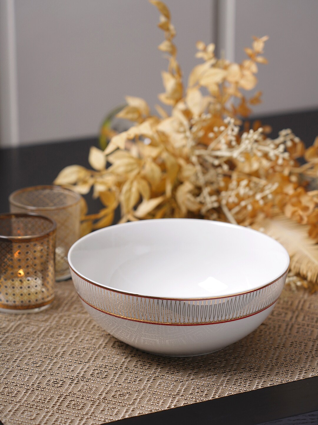 

Pure Home and Living White & Gold-Toned Printed Serving Bowl