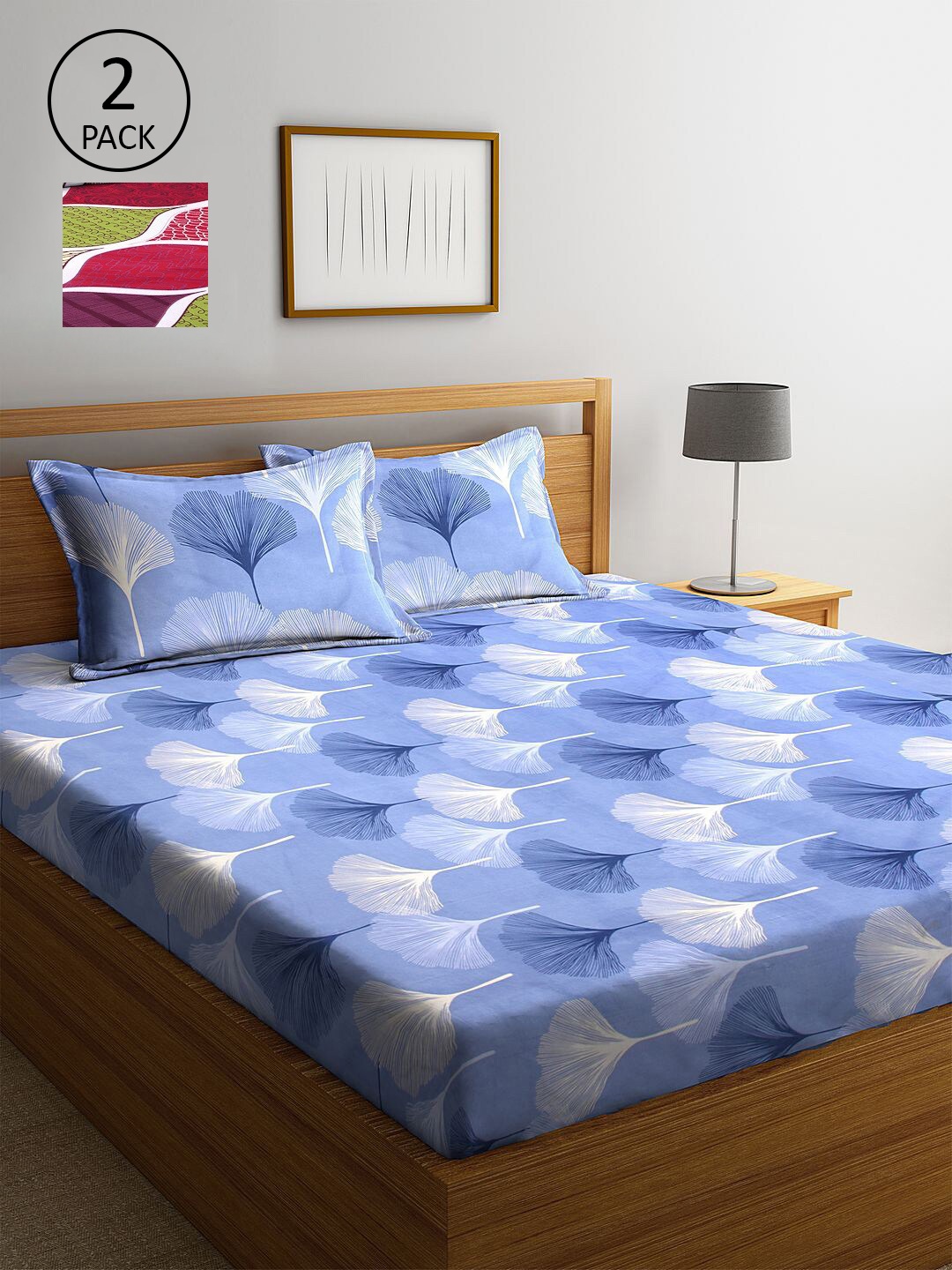 

KLOTTHE Blue & Pink Floral 210 TC 2 King Bedsheet with 4 Pillow Covers
