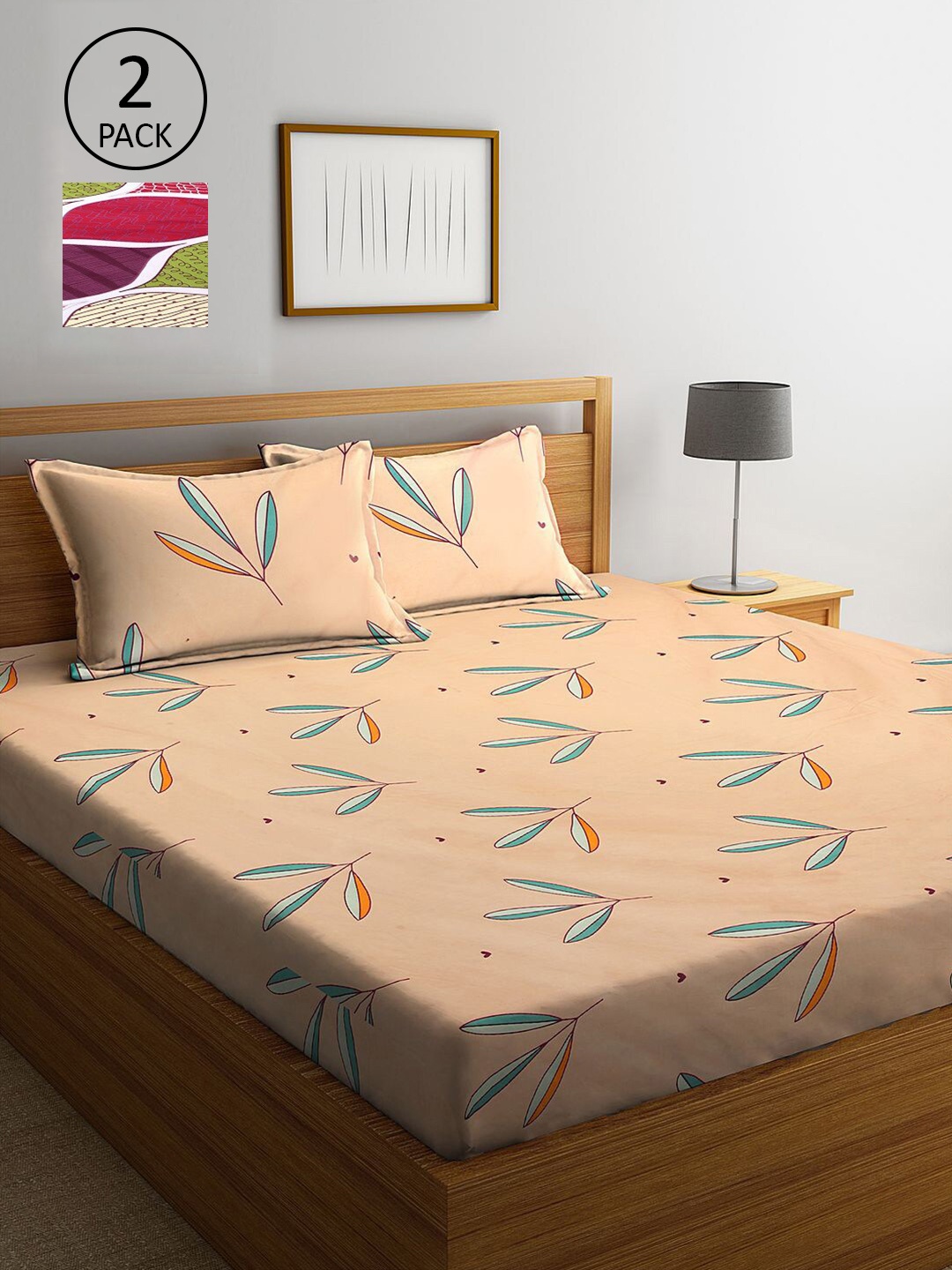 

KLOTTHE Pink & Orange Floral 210 TC 2 King Bedsheet with 4 Pillow Covers