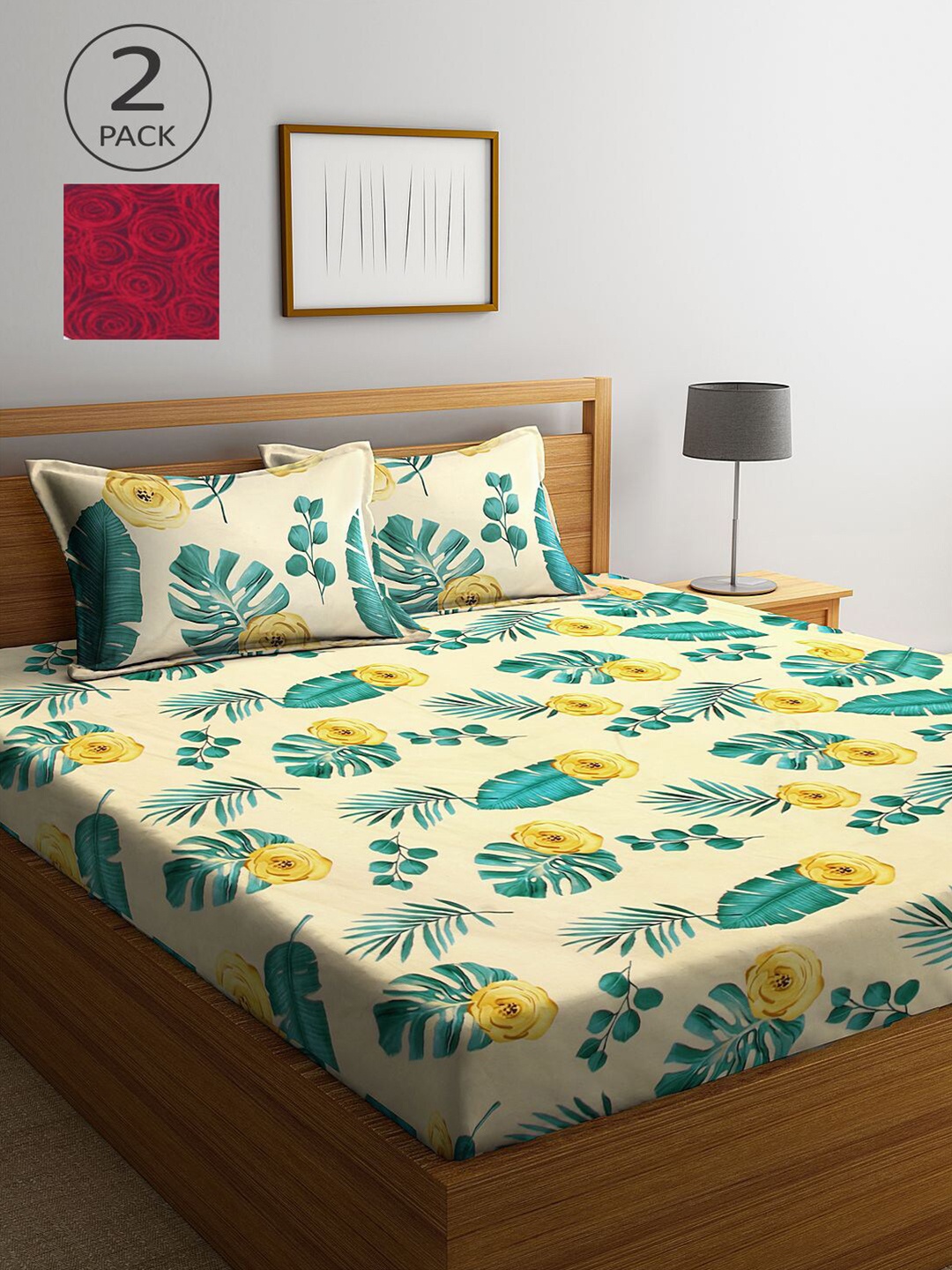 

KLOTTHE Pink & Cream-Coloured Floral 210 TC 2 King Bedsheet with 4 Pillow Covers